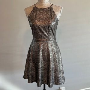 IZ BYER | Size 5 | Black Gold Skater Dress | Midi